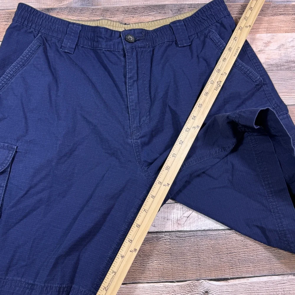 Outdoor Life Mens Cargo Shorts Navy Blue Size Large Ripstop Cotton Elastic Waist
